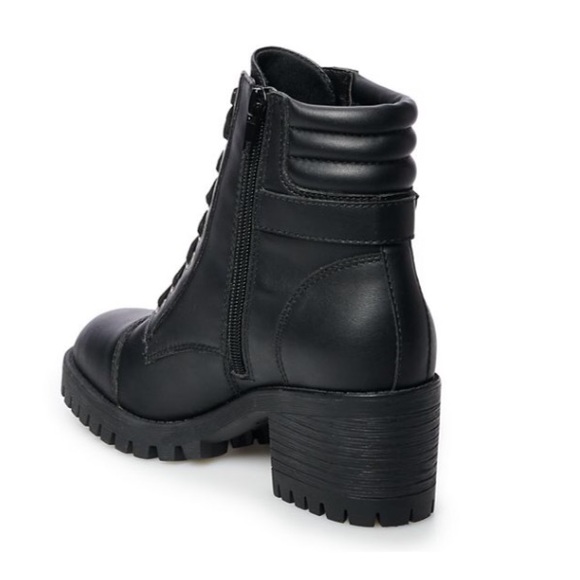 Black High Heeled Combat Boots - Picture 2 of 3